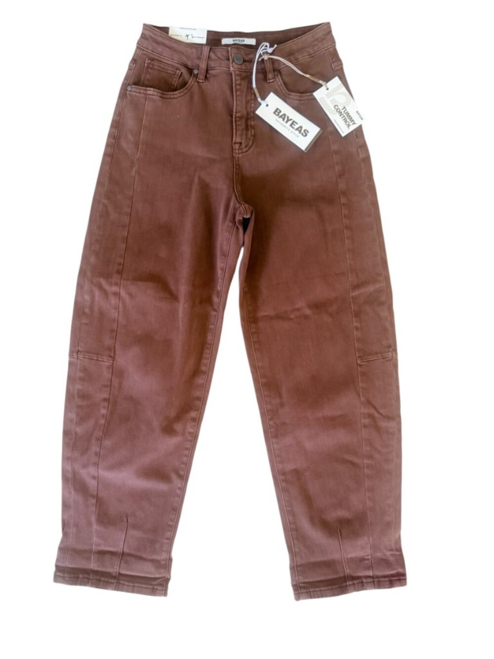 BAYEAS High Rise Barrel Rolled Jeans Espresso Sz. 26 NWT Retail $108 - Picture 2 of 14